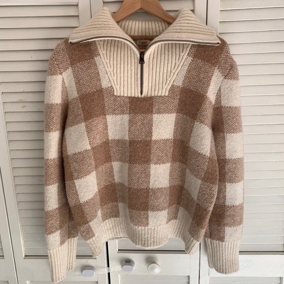 Faherty Sweaters - Faherty Saturday Pullover Alpaca Yak Blend Sweater Buffalo Plaid 1/4 Zip Women M